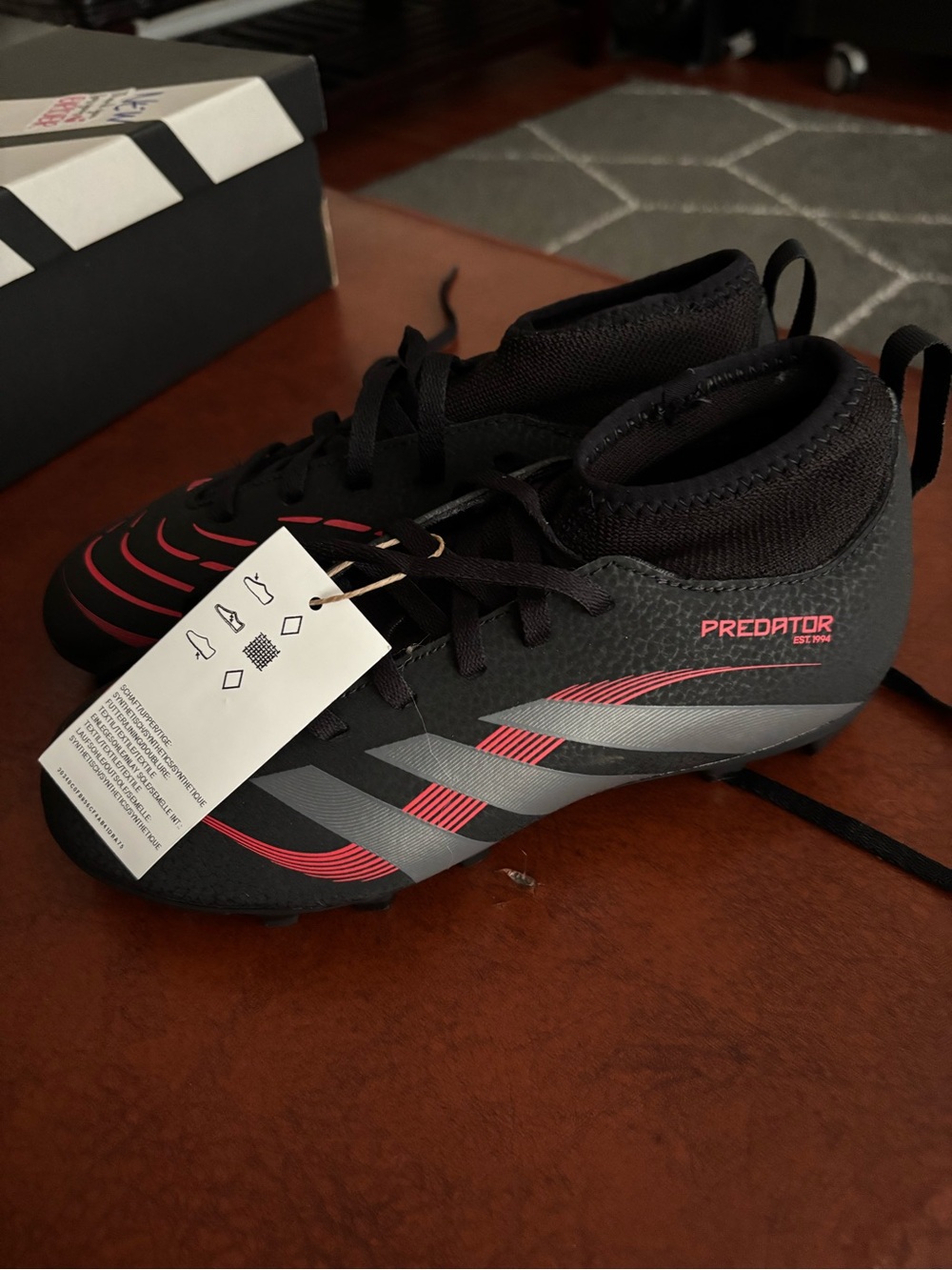 adidas Predator Kids' Soccer Shoes - Black & Red size 3